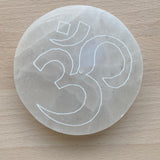 Base Selenite Om | Round Selenite Plate