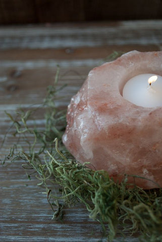 Porta velas Sal dos Himalaias | Himalayan Natural Crystal Salt Rock Tea Light Candle Holder